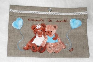 cadeau naissance housse carnet de sant en lin peinte  la main