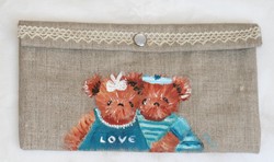 ours peints sur porte chquier trousse en lin