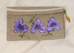 trousse lin fleurs bleues