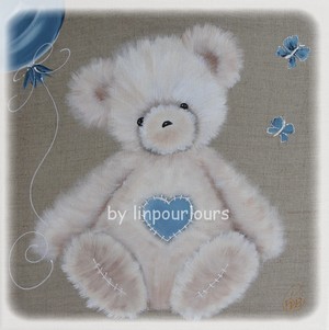 tableau ours pour enfant sur lin brut Lin pour l'ours