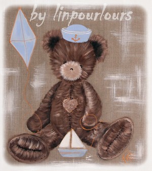 linpoulours tableau pour enfant ours sur lin brut - acrylique sur lin brut