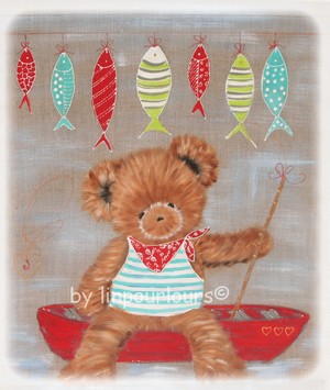 linpourlours ours sur lin brut  pour chambre enfant garon